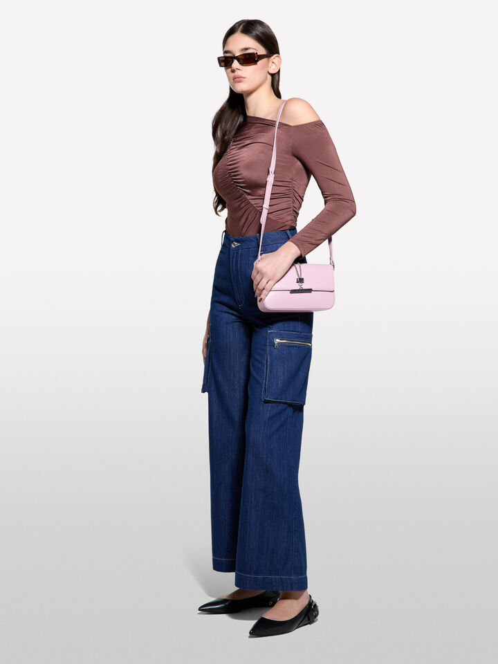 Dark brown t-shirt with rouching - women's tops - Dark Brown | Sisley image number 2